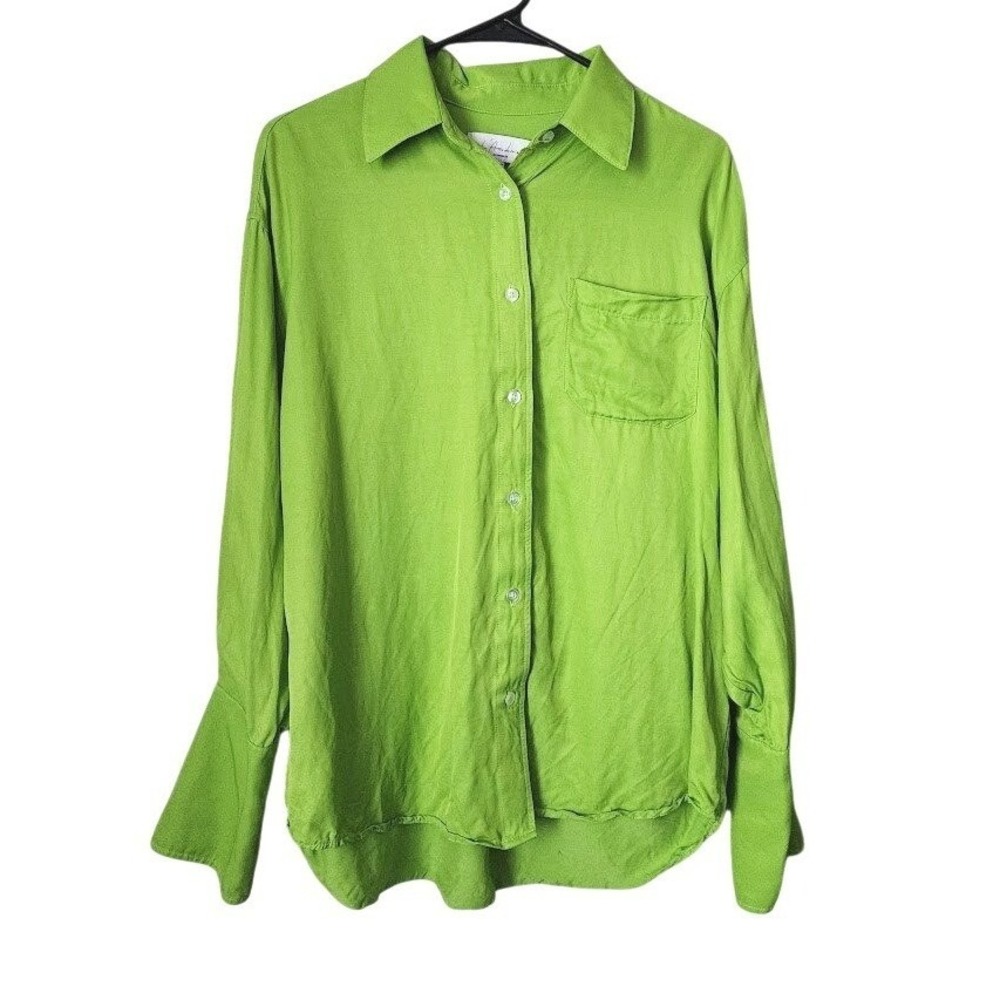 L'ACADEMIE Genova Green Button Down Blouse Oversized Collared‎ Top XS